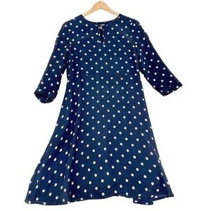 Vintage Silk by Noa Noa Dress Navy White Polka Dot Midi French Girl Parisian S